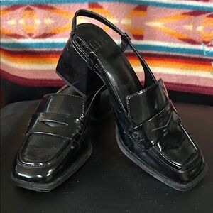 GB Black Patent Leather Slingback Loafers
